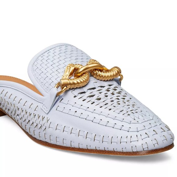 Tory Burch $348 Jessa Woven Backless Loafer Icy Blue Crisp 6 10 - Picture 15 of 16